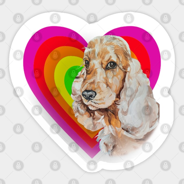 Big brown eyed cocker spaniel in a rainbow glowing heart Sticker by StudioFluffle